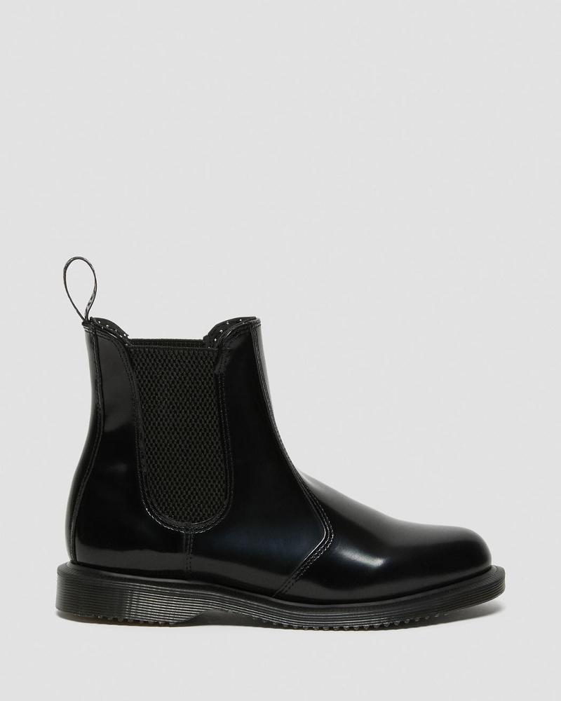 Black Women's Dr Martens Flora Smooth Leather Ankle Boots | CA 57ILH